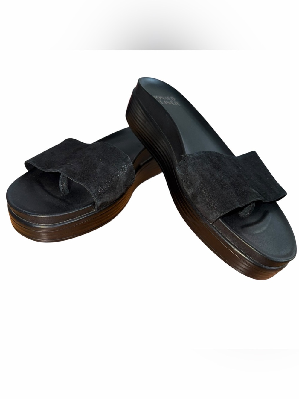 Donald Pliner FIFI Platform Sandals in Black Suede Shimmer Women’s 8.5